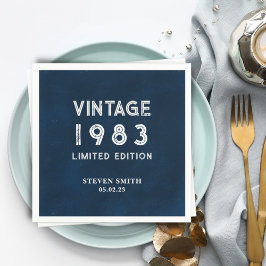 Servilleta De Papel Vintage Navy Blue Personalizado Año 40 cumpleaños