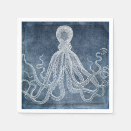 Servilleta De Papel Vintage Octopus Twilight Blue Denim Watercolor