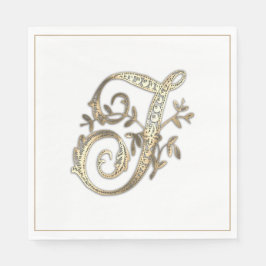 Servilleta De Papel Vintage Ornate Gold Monograma T