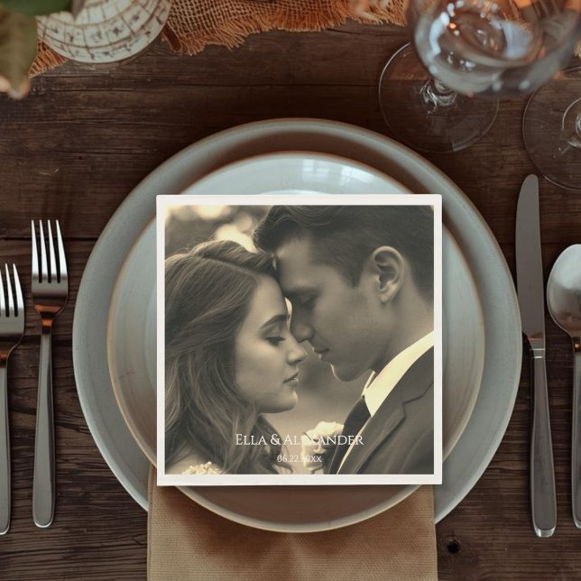 Servilleta De Papel Vintage Photo (Vintage Style Sepia Photo Overlay Names Date Napkins)