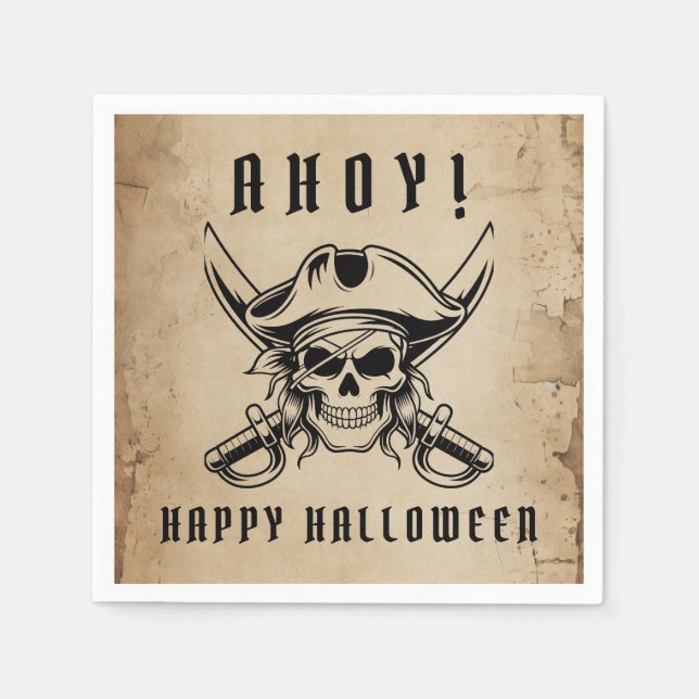 Servilleta De Papel Vintage Pirate Skull Halloween Party  (Anverso)