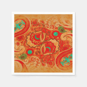Servilleta De Papel Vintage quemado enrrollado Paisley de la turquesa