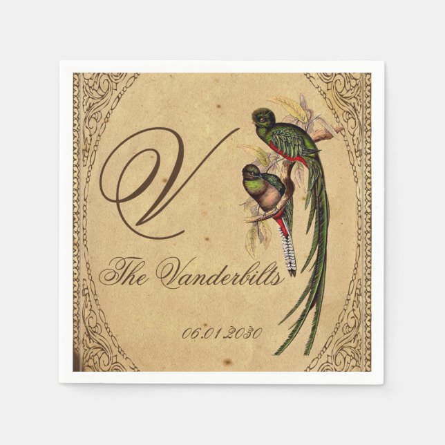 Servilleta De Papel Vintage Quetzal Bird Boda Napkin (Anverso)