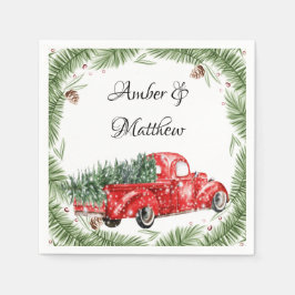 Servilleta De Papel Vintage Red Truck Navidades de nieve Boda Napkins