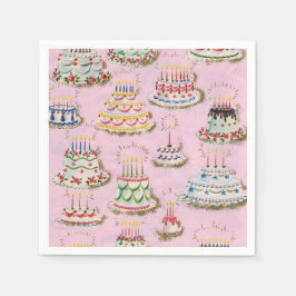 Servilleta De Papel Vintage Retro Happy Birday Cakes
