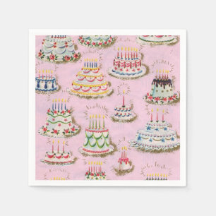 Servilleta De Papel Vintage Retro Happy Birday Cakes