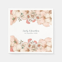 Servilleta De Papel Vintage Rubor Crema Rosa Nombre Flor Boda de fecha