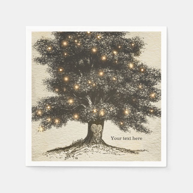 Servilleta De Papel Vintage Rustic Tree & Light Wedding (Anverso)