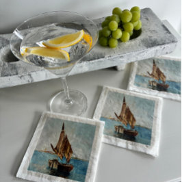 Servilleta De Papel Vintage Sailboat Watercolor Coastal Water View