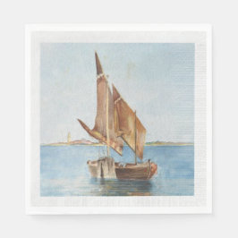 Servilleta De Papel Vintage Sailboat Watercolor Coastal Water View