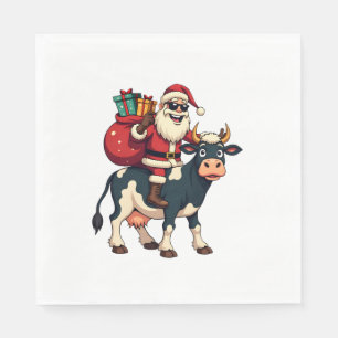 Servilleta De Papel Vintage Santa Bigfoot montando vaca Navidad divert
