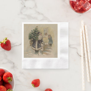 Servilleta De Papel Vintage Santa Nieve Árbol de Navidad