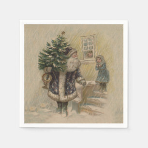 Servilleta De Papel Vintage Santa Nieve Árbol de Navidad