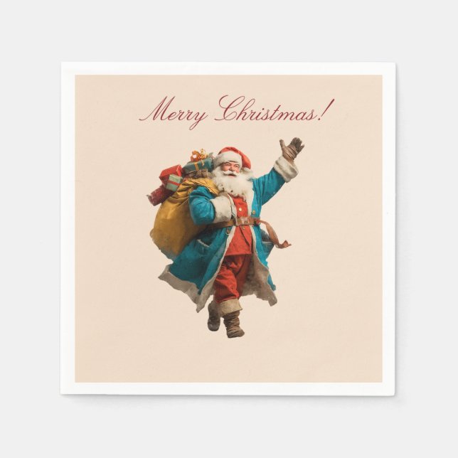 Servilleta De Papel Vintage Santa Personalized Christmas Design (Anverso)