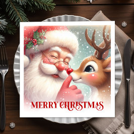 Servilleta De Papel Vintage Santa Rudolph Holiday Christmas Dinner 