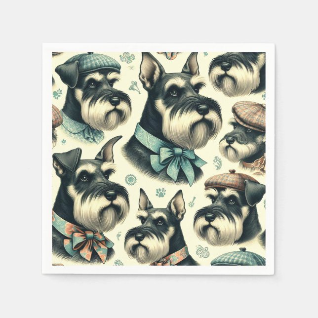 Servilleta De Papel Vintage Schnauzer Seamless Ilustracion (Anverso)