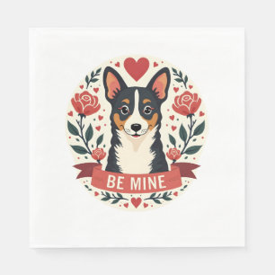 Servilleta De Papel Vintage Sé Mío Corgi San Valentín Floral Arte Folc