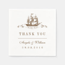 Vintage Ship Beach Wedding Fiesta Papel Napkin