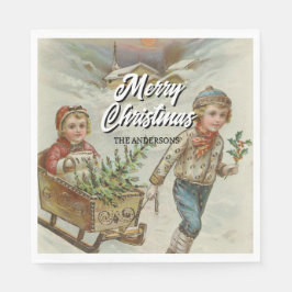 Servilleta De Papel Vintage Sleigh Ride Nochebuena Napkins