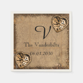 Servilleta De Papel Vintage Steampunk Novia Monograma Boda Napkin