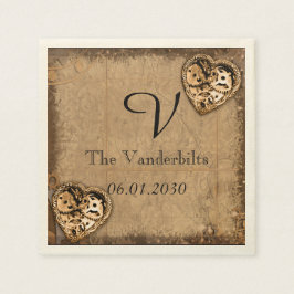 Servilleta De Papel Vintage Steampunk Novia Monograma Boda Napkin