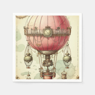 Servilleta De Papel Vintage Steampunk Pink Hot Air Balloon (2)
