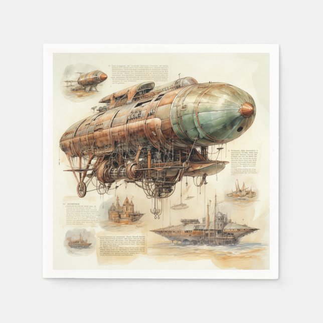 Servilleta De Papel Vintage Steampunk Zeppelin (4) (Anverso)