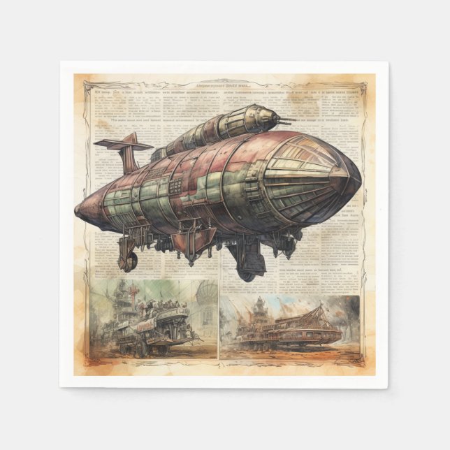 Servilleta De Papel Vintage Steampunk Zeppelin (6) (Anverso)