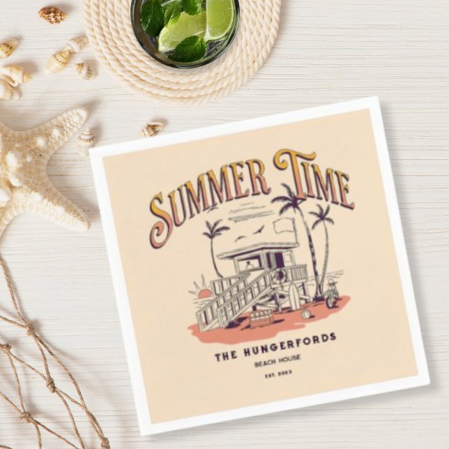 Servilleta De Papel Vintage Summer Time Beach Ilustracion (Subido por el creador)