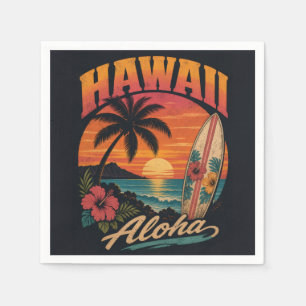 Servilleta De Papel Vintage Sunset Palms Surfboard Aloha Hawaiano