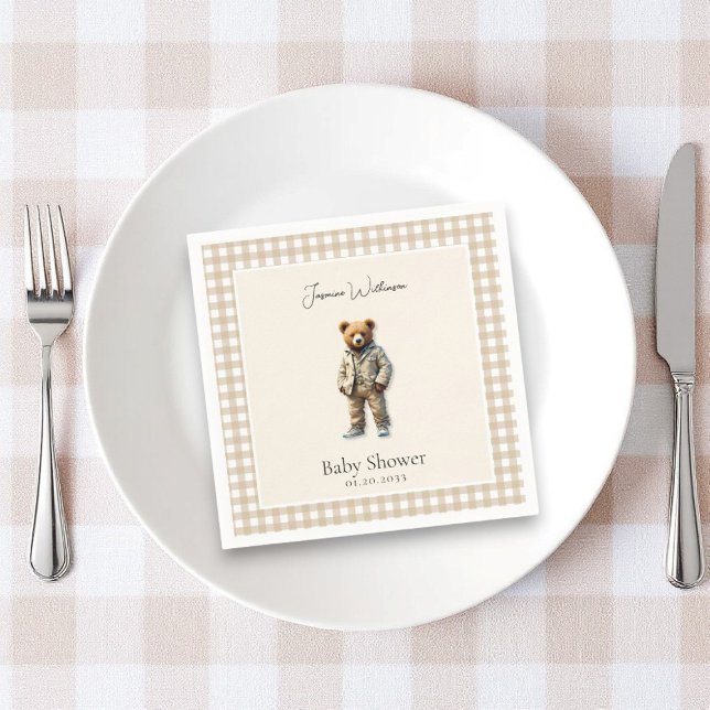 Servilleta De Papel Vintage Teddy Baby Shower (vintage teddy baby shower  personalized paper napkins , )