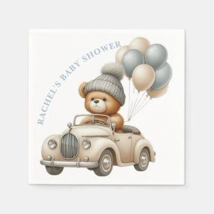 Servilleta De Papel Vintage Teddy Bear Car Baby Shower Napkin
