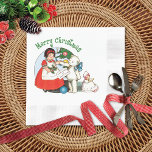 Servilleta De Papel Vintage Teddy Bear Doll Merry Christmas<br><div class="desc">Merry Christmas servilletas con una huella de una vintage postal de 1915 realzada digitalmente, representando a un dulce chica con un vestido rojo festivo, acribillando una preciosa muñeca de bebé y acompañado por un adorable oso oso de peluche blanco adornado con un encantador arco azul, todo ello sobre el telón...</div>
