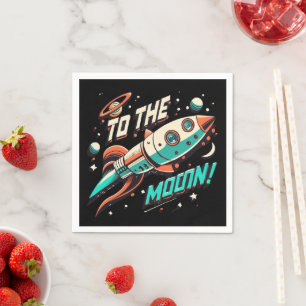 Servilleta De Papel Vintage To The Moon Rocket ship