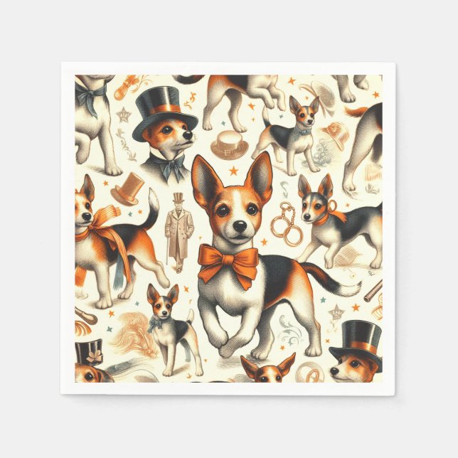 Servilleta De Papel Vintage Toy Fox Terrier Seamless (Anverso)