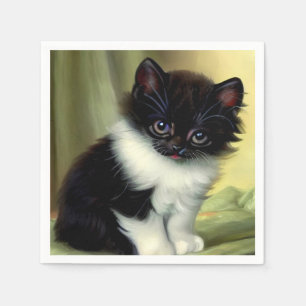 Servilleta De Papel Vintage Tuxedo Kitten Ilustracion