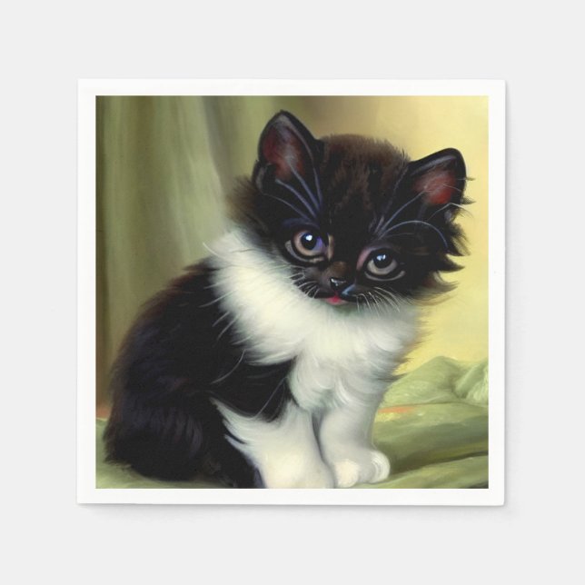 Servilleta De Papel Vintage Tuxedo Kitten Ilustracion (Anverso)