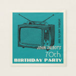 Servilleta De Papel Vintage TV 70th Birthday Party Paper<br><div class="desc">Ilustracion vintage de televisor. servilleta de papel de 70 años de personalizable. Puede cambiar fácilmente el texto (fuente, tamaño, color y posición) y el color de fondo haciendo clic en el botón personalizar o personalizar. Cumpleaños coincidente: guarda la fecha (postal) y el libro de invitados de cumpleaños. No olvides toda...</div>