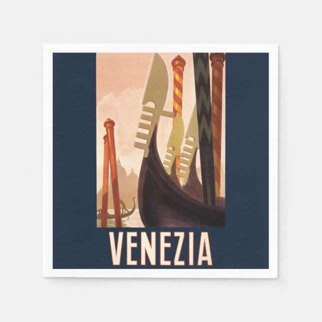 Servilleta De Papel Vintage Venice Italy Gondola Travel (Anverso)