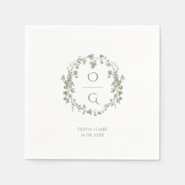 Servilleta De Papel Vintage Verde Salvia Floral Monograma Boda