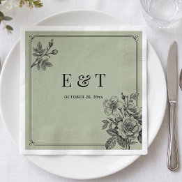 Servilleta De Papel Vintage Verde Salvia Floral Romántico