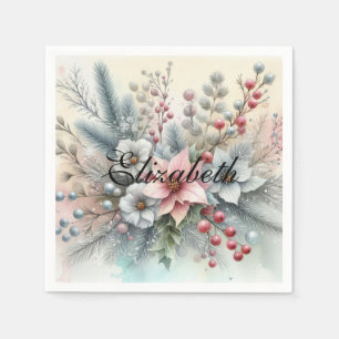 Servilleta De Papel Vintage Watercolor Navidades Floral y Ornamentos