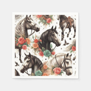 Servilleta De Papel Vintage Watercolor Seamless Horse Painting