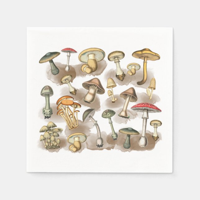 Servilleta De Papel Vintage Woodland Forest Mushrooms (Anverso)