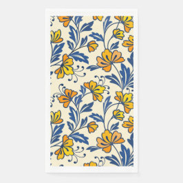 Servilleta De Papel Vintage Yellow Orange Folk Floral Blue Leaf