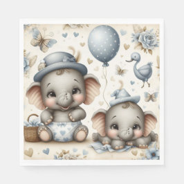 SERVILLETA DE PAPEL VINTAL PASTEL BLUE & TAN BABY ELEPHANT TWINS