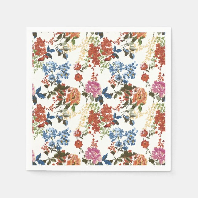 Servilleta De Papel Vintz Chintz Patrón floral Flor rosa Rojo Azul (Anverso)