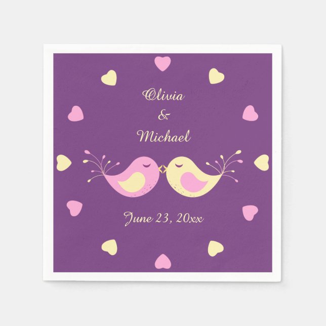 Servilleta De Papel Violet Amor Amarillo Aves Bridal Shower (Anverso)