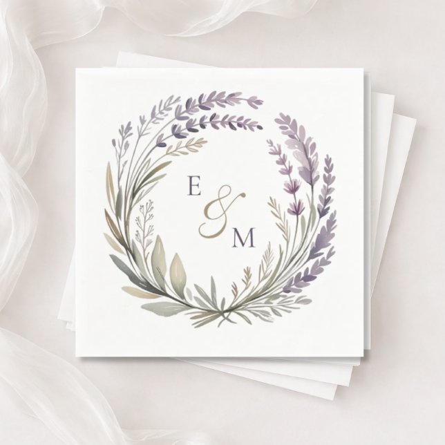 Servilleta De Papel Violet and Sage Floral Wreath Wedding Napkin (Subido por el creador)