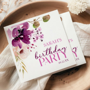 Servilleta De Papel Violet Magenta Purple Floral Birday Party